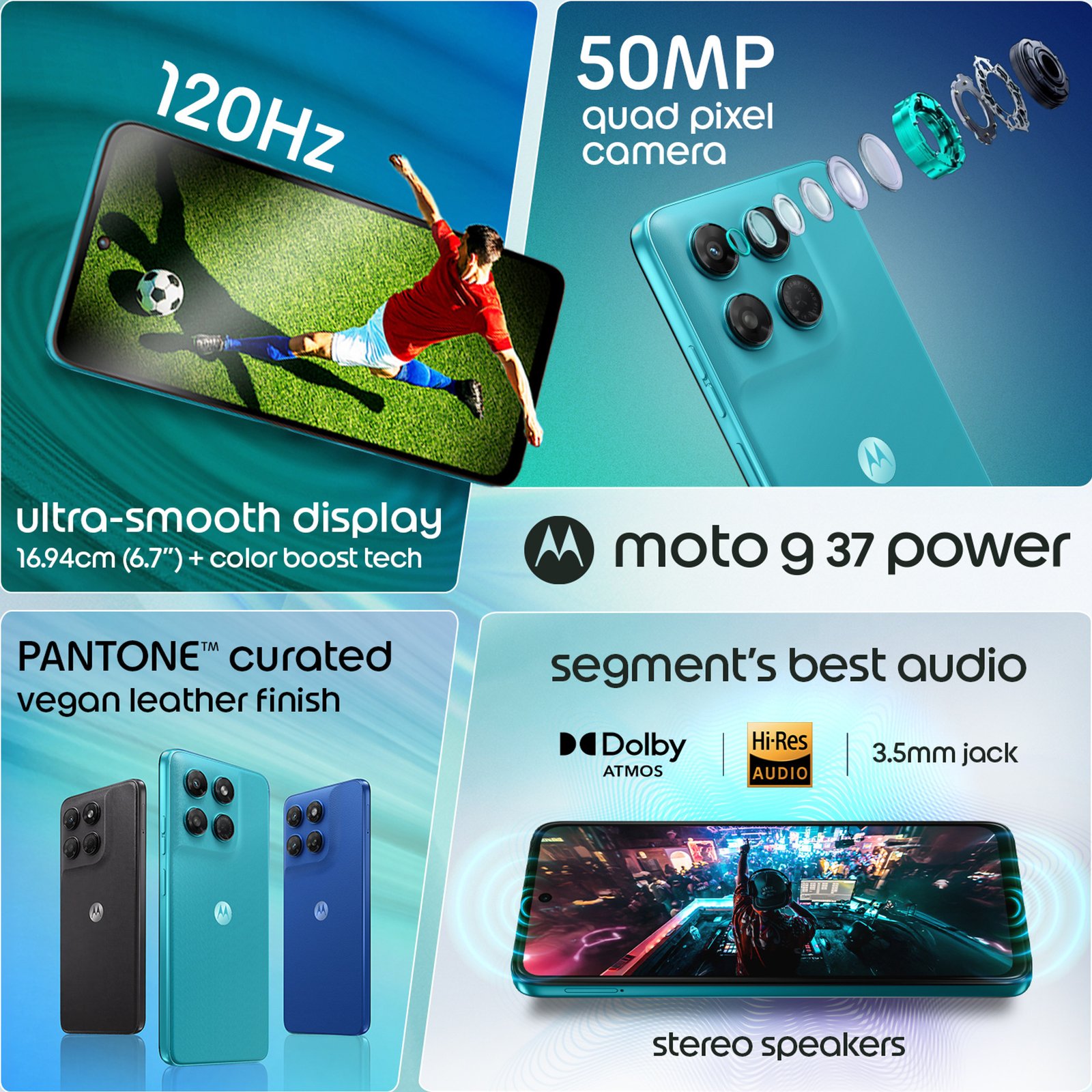 Motorola G37 Power 5G Smartphone (Pantone Capri, 4GB RAM, 64GB Storage) - Image 2